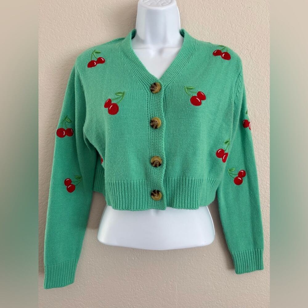 Sweet & Sinful Cropped Cherry Cardigan XS Retro Pinup Rockabilly Kawaii Punk‎